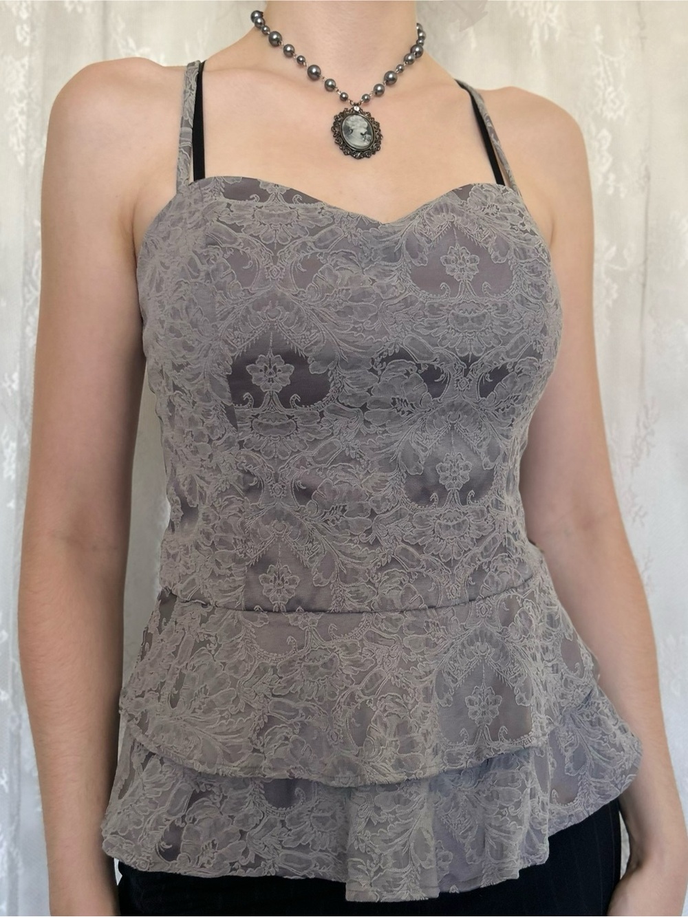 Whimsygoth Gray Lace Guess Cami - Picture 2 of 7